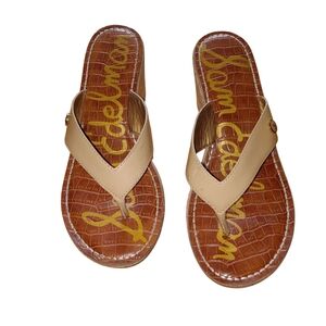 Sam Edelman Beige Croc-Embossed Sandals